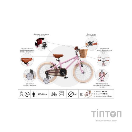 Дитячий велосипед Miqilong RM Рожевий 16" (ATW-RM16-PINK)