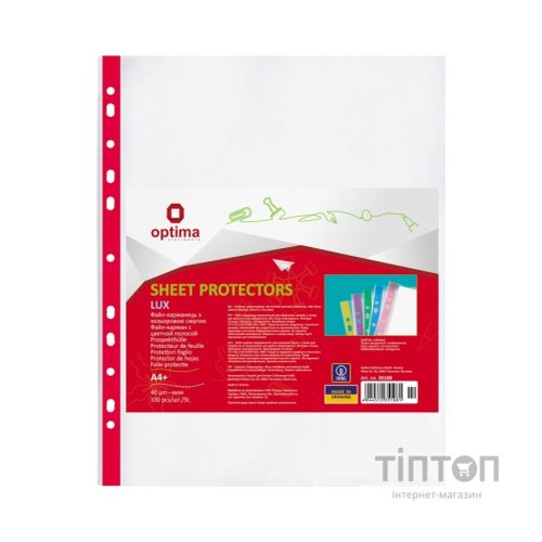 Файл Optima А4+ 40 мкм глянсових з червоною стрічкою, 100 штук (O35108-03)