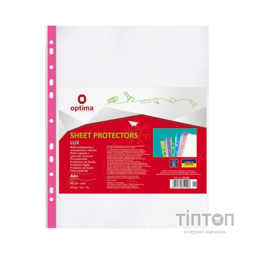 Файл Optima А4+ 40 мкм глянсових з рожевою стрічкою, 20 штук (O35109-09)