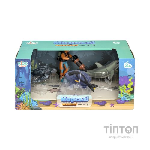 Фігурка Kids Team Морські мешканці: блакитний хіруг, морська черепаха, дельфін, аквалангіст (Q9899-P25_1)