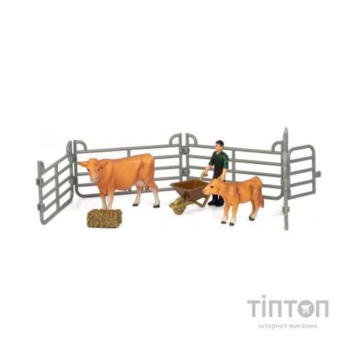 Фігурка Kids Team набір Ферма фермер, руда корова і теля (Q9899-X10_1)