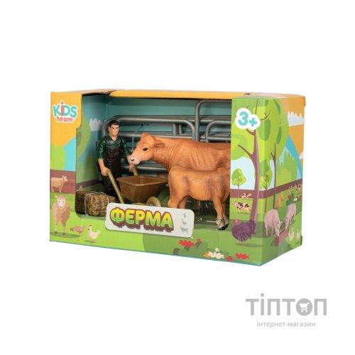 Фігурка Kids Team набір Ферма фермер, руда корова і теля (Q9899-X10_1)