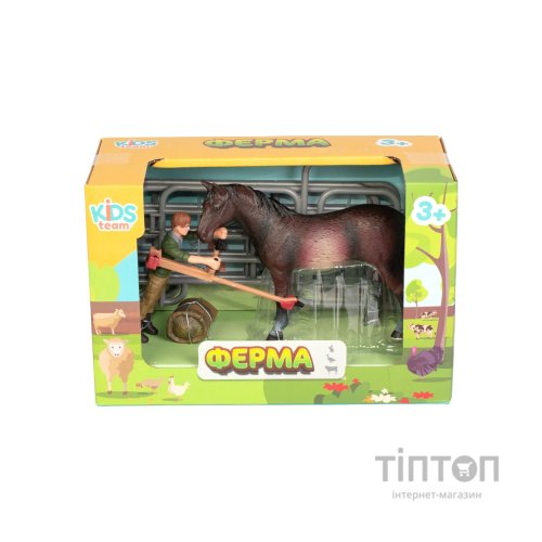 Фігурка Kids Team набір Ферма фермер, темно-гнеда кінь (Q9899-X3_2)
