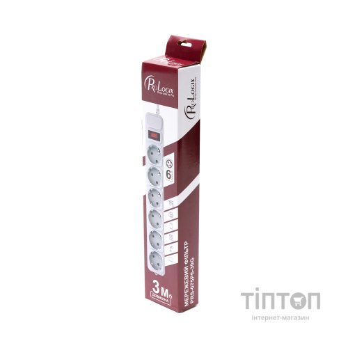 Фільтр мережевий  ProLogix (PRS-075P6-30G) 0.75 мм, 6 розеток, 3 м, серый