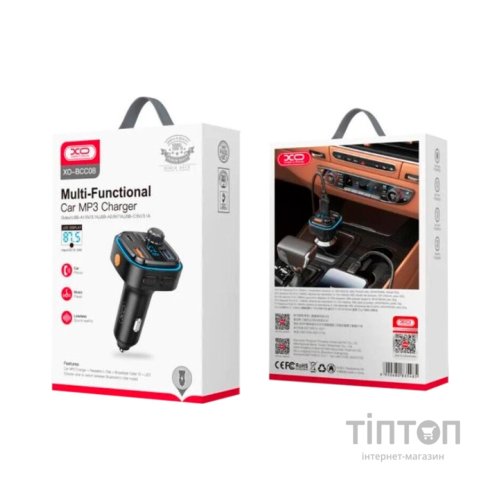 FM модулятор XO BCC08 автомобільний зарядний пристрій MP3/PD/2USB/3,1A Чорни (XO-BCC08)