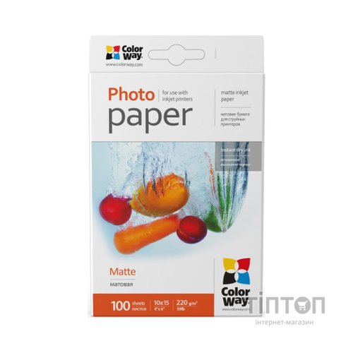 Фотопапір ColorWay 10x15, 220г, matte, 100л (PM2201004R)