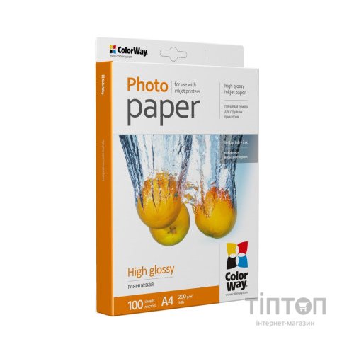 Фотопапір ColorWay A4 200г glossy 100л картон-пак (PG200100A4)