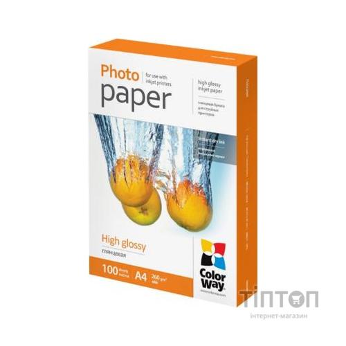 Фотопапір ColorWay A4 260г glossy 100ст, карт.уп. (PG260100A4)