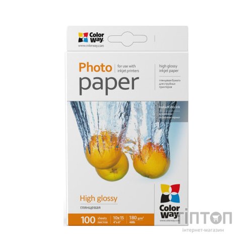 Фотопапір ColorWay глянцевий, 180 г/м2, 100 листків