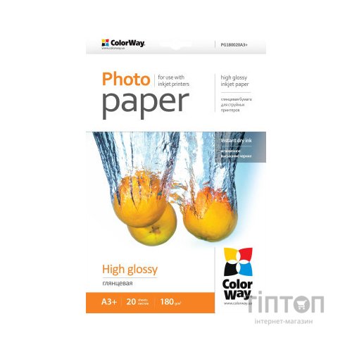 Фотопапір ColorWay глянцевий, А3, 180г/м2, 20 листків