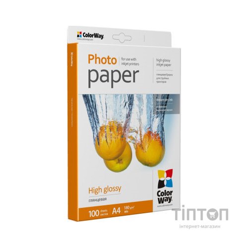 Фотопапір ColorWay глянцевий, А4, 180г/м2, 100 листків