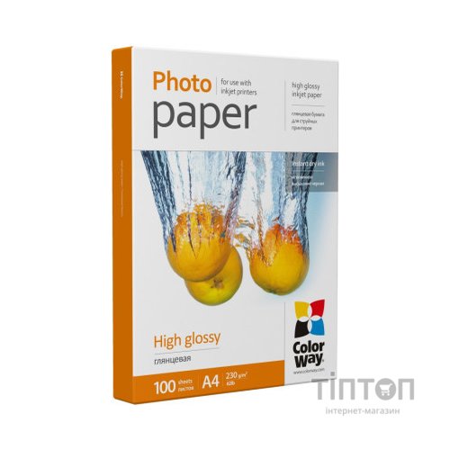 Фотопапір ColorWay глянцевий, А4, 230г/м2, 100 листків