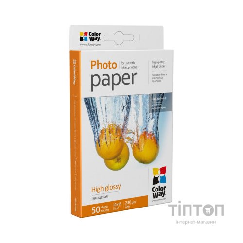 Фотопапір ColorWay глянцевий, А6, 230г/м2, 50 листків, водостійкий