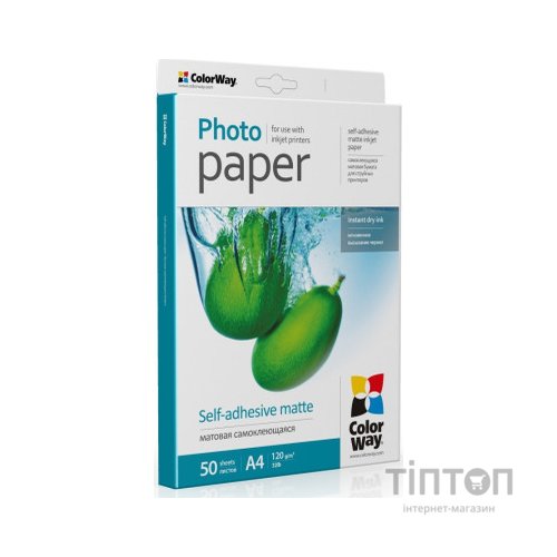 Фотопапір ColorWay матовий, A4, 120г/м2, 50 листків, самоклеючий