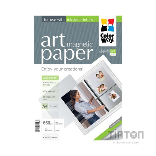 Фотопапір ColorWay матовий, A4, 650г/м2, 5 листків, магнітний