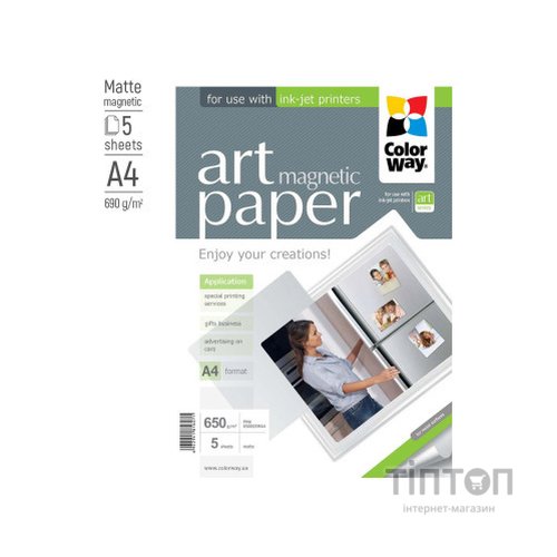 Фотопапір ColorWay матовий, A4, 650г/м2, 5 листків, магнітний
