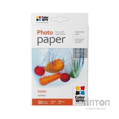Фотопапір ColorWay матовий, А6, 190 г/м2, 50 листків