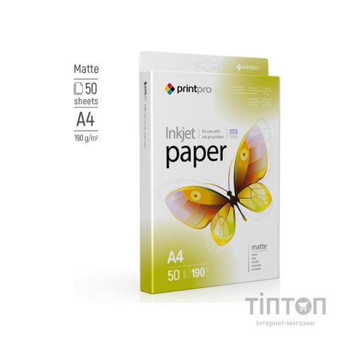 Фотопапір PrintPro A4 Matt 190г, 50ст. (PME190050A4)