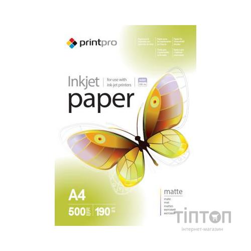 Фотопапір PrintPro матовий, A4, 190г/м2, 500 листків, двосторонній