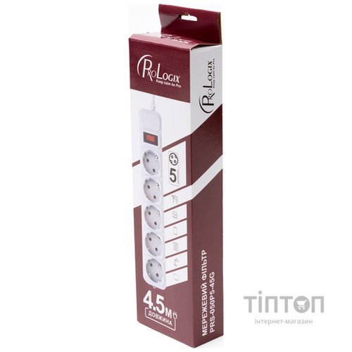 Фильтр питания ProLogix (PRS-050P5-45G) 5 розеток, 4.5 м, серый