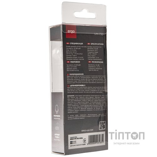 Гарнітура ERGO VM-730 Type-C White
