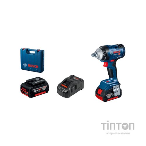Гайковерт Bosch GDS 18V-400, 2x5Ah, 400 Нм, 0-2500 об/хв, кейс, зажим квадрат, 1.87 кг (0.601.9K0.020)