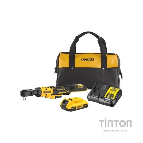 Гайковерт DeWALT кутовий - тріскачка, 18V XR Li-lon 2Ah, 95 Нм, сумка (DCF512D1)
