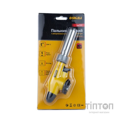 Газовий паяльник Sigma турбо 360 з регулюванням подачі повітря та п'єзо 18мм 203мм (2901301)