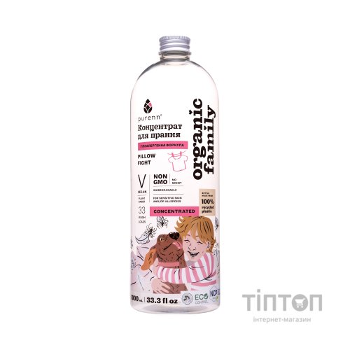 Гель для прання Purenn Organic Family Pillow Flight для чутливої шкіри схильної до алергії Неароматизований 1 л (4751024880449)