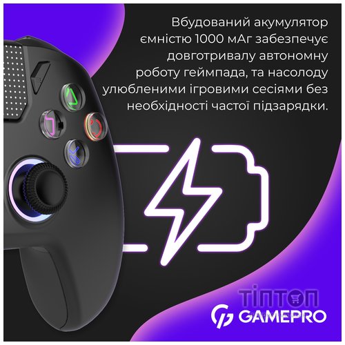 Геймпад GamePro GPS13B BT 5.3/USB/PC/iOS/Android/PS3/PS4 RGB Black (GPS13B)