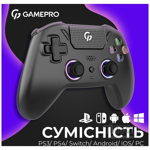 Геймпад GamePro GPS13B BT 5.3/USB/PC/iOS/Android/PS3/PS4 RGB Black (GPS13B)