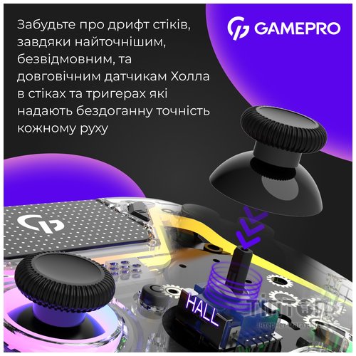 Геймпад GamePro GPS13T BT 5.3/USB/PC/iOS/Android/PS3/PS4 RGB Transparent (GPS13T)