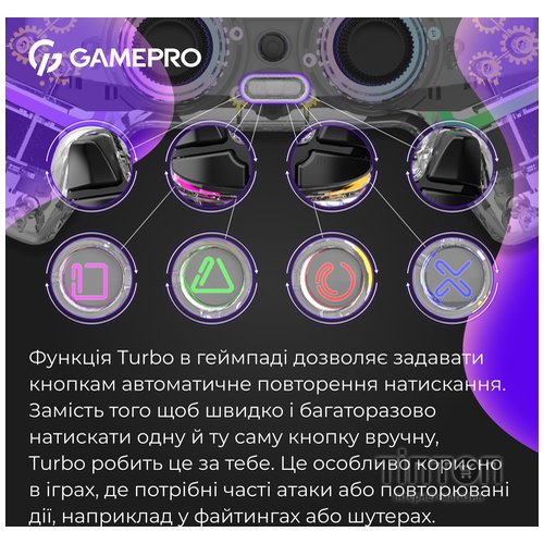 Геймпад GamePro GPS13T BT 5.3/USB/PC/iOS/Android/PS3/PS4 RGB Transparent (GPS13T)