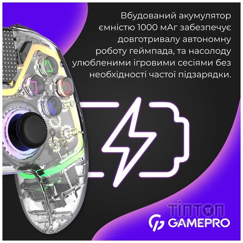 Геймпад GamePro GPS13T BT 5.3/USB/PC/iOS/Android/PS3/PS4 RGB Transparent (GPS13T)