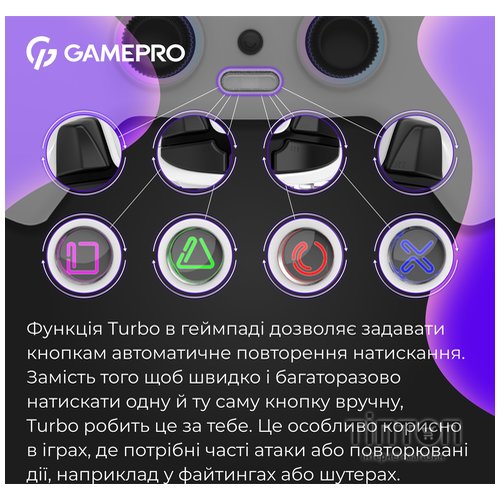 Геймпад GamePro GPS13W BT 5.3/USB/PC/iOS/Android/PS3/PS4 RGB White (GPS13W)