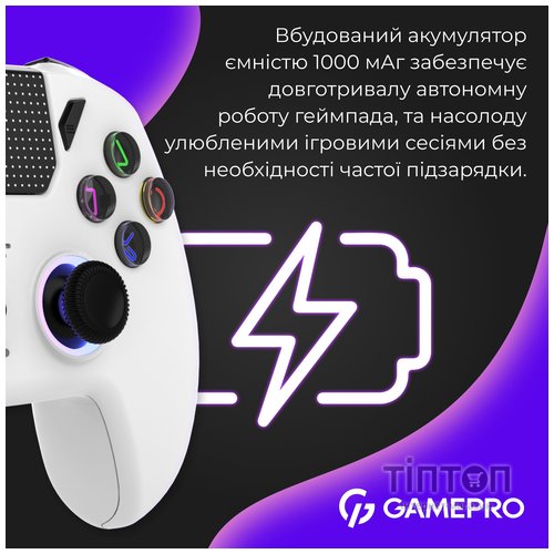 Геймпад GamePro GPS13W BT 5.3/USB/PC/iOS/Android/PS3/PS4 RGB White (GPS13W)