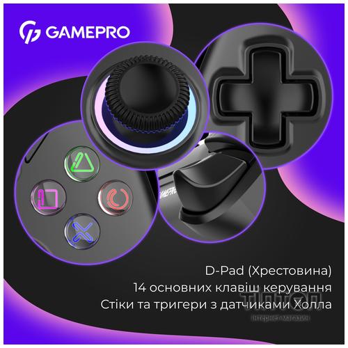 Геймпад GamePro GPS20B 2.4G/BT 5.1/USB (Switch/PC/PS/iOS/Android) RGB Black (GPS20B)