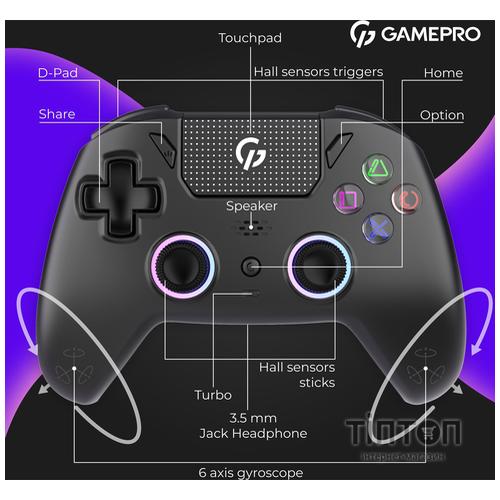 Геймпад GamePro GPS20B 2.4G/BT 5.1/USB (Switch/PC/PS/iOS/Android) RGB Black (GPS20B)