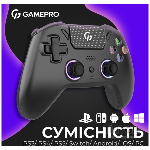 Геймпад GamePro GPS20B 2.4G/BT 5.1/USB (Switch/PC/PS/iOS/Android) RGB Black (GPS20B)