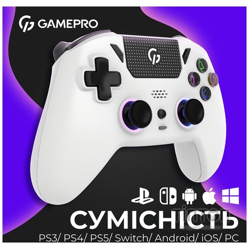 Геймпад GamePro GPS20W 2.4G/BT 5.1/USB (Switch/PC/PS/iOS/Android) RGB White (GPS20W)