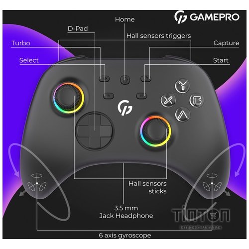 Геймпад GamePro GPX13B 2.4G/BT 5.1/USB/PC/iOS/Android RGB Black (GPX13B)