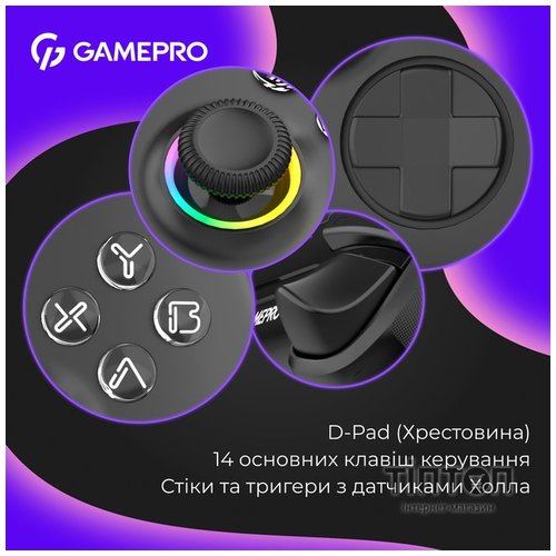 Геймпад GamePro GPX13B 2.4G/BT 5.1/USB/PC/iOS/Android RGB Black (GPX13B)
