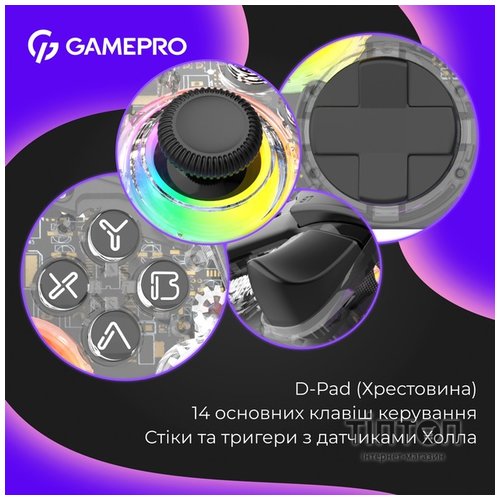 Геймпад GamePro GPX13T 2.4G/BT 5.1/USB/PC/iOS/Android RGB Transparent (GPX13T)