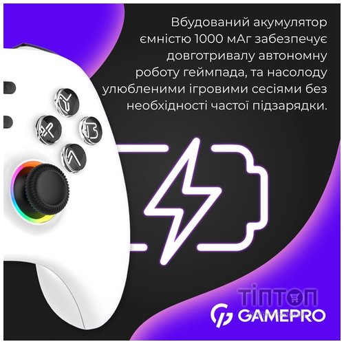 Геймпад GamePro GPX13W 2.4G/BT 5.1/USB/PC/iOS/Android RGB White (GPX13W)