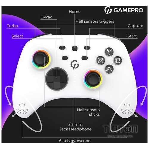 Геймпад GamePro GPX13W 2.4G/BT 5.1/USB/PC/iOS/Android RGB White (GPX13W)