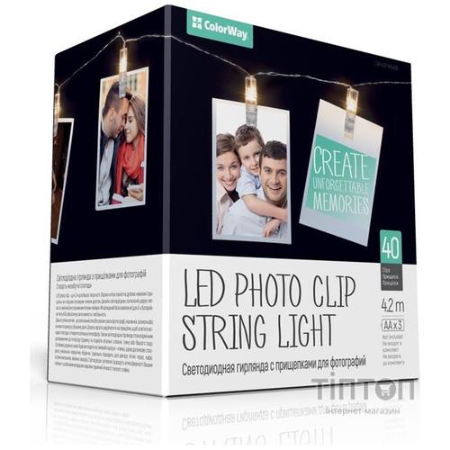 Гірлянда ColorWay 40 LED, 4.2м, з прищіпками (CW-LCP-40L42B)