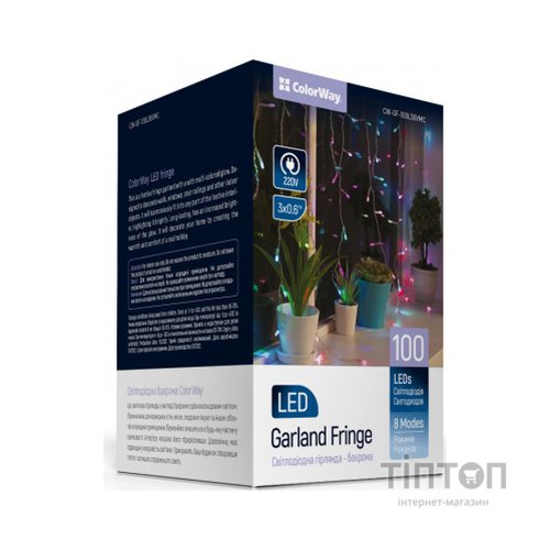 Гірлянда ColorWay Бахрома 3мx0.6м 100Led IP20 кольорова (CW-GF-100L36VMC)