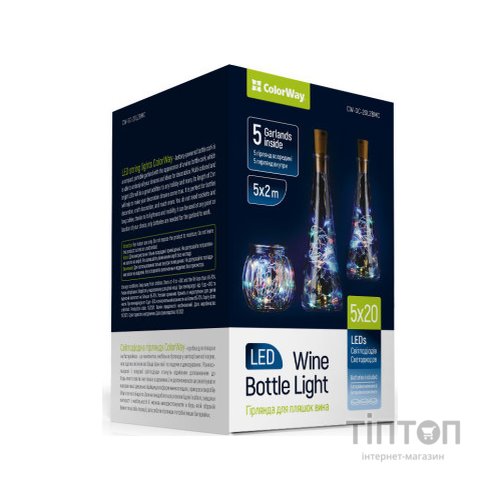 Гірлянда ColorWay пробка для пляшки на батарейках LED 20/2М (5шт/уп) кольорова (CW-GC-20L2BMC)