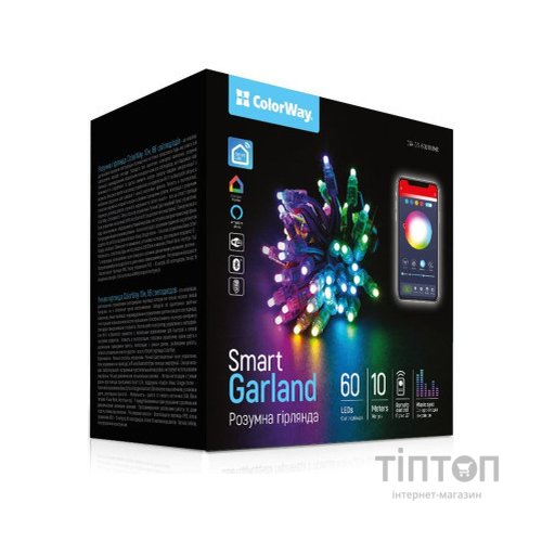 Гірлянда ColorWay Smart LED RGB WiFi+Bluetooth 10M 60LED IP65 (CW-GS-60L10UMC)