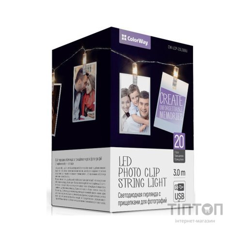 Гірлянда ColorWay Світлодіодна з прищіпками для фото 20 LED / 3 м USB (CW-LCP-20L30BU)
